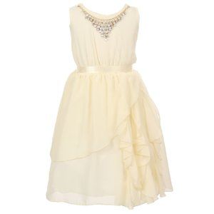 Little Girls Round Neck Chiffon Necklace Ruffle Easter Party Flower Girl Dress